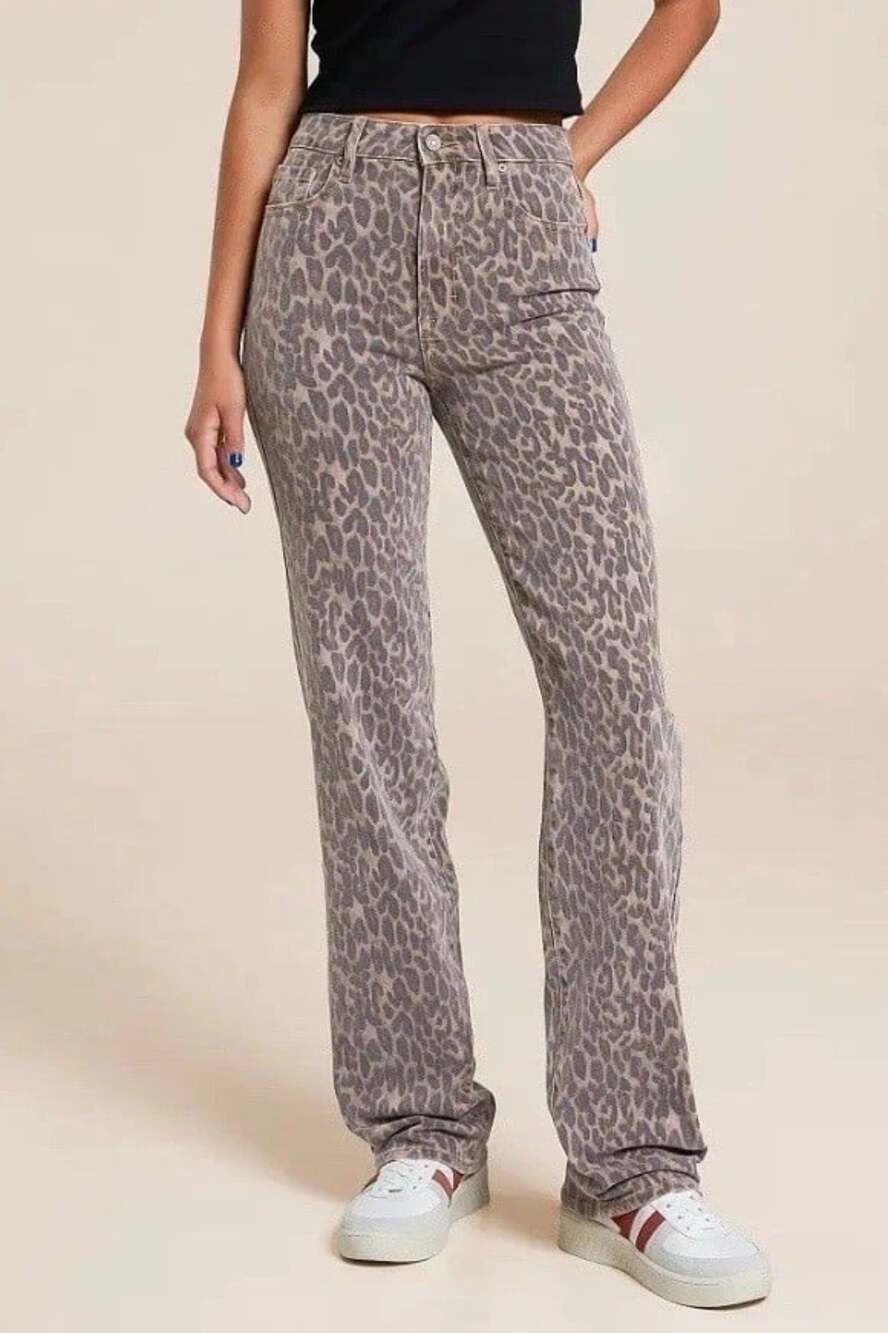 HIDDEN Ella Classic Straight Cheetah Stretch Straight Jean WOMENS